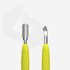 Manicure pusher Gummy with silicone handle UNIQ 10 TYPE 4.2 (rounded narrow pusher and bent blade)