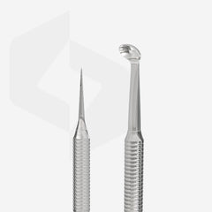 Kosmetoloogiline kahepoolne tööriist EXPERT 21 TYPE 4 (Uno lusikas suurema augu suurusega ja Vidal nõel sirge)