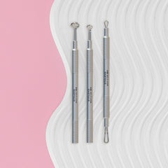 Kosmetoloogiline tööriistakomplekt "Clean Skin" BEAUTY & CARE 30 (Uno lusikas, 19 auguga ümmargune tööriist ja topeltotsaga silmus)