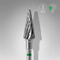 Foret à ongles en carbure, «cône» vert, diamètre 6 mm, partie active 14 mm