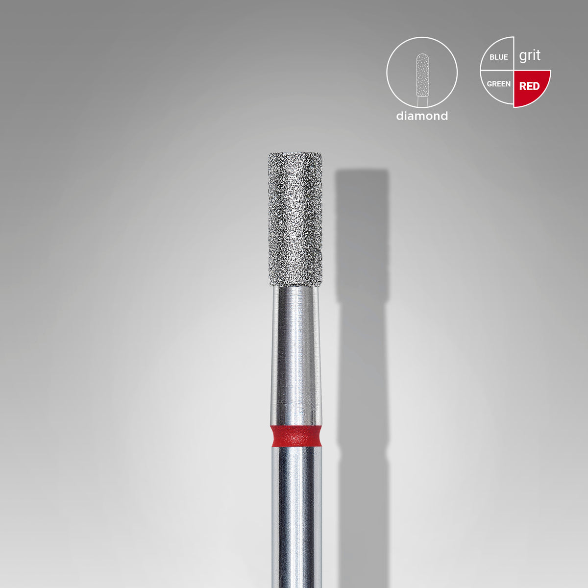 Diamond nail drill bit "cylinder", red, head diameter 2.5 mm, working part 6 mm