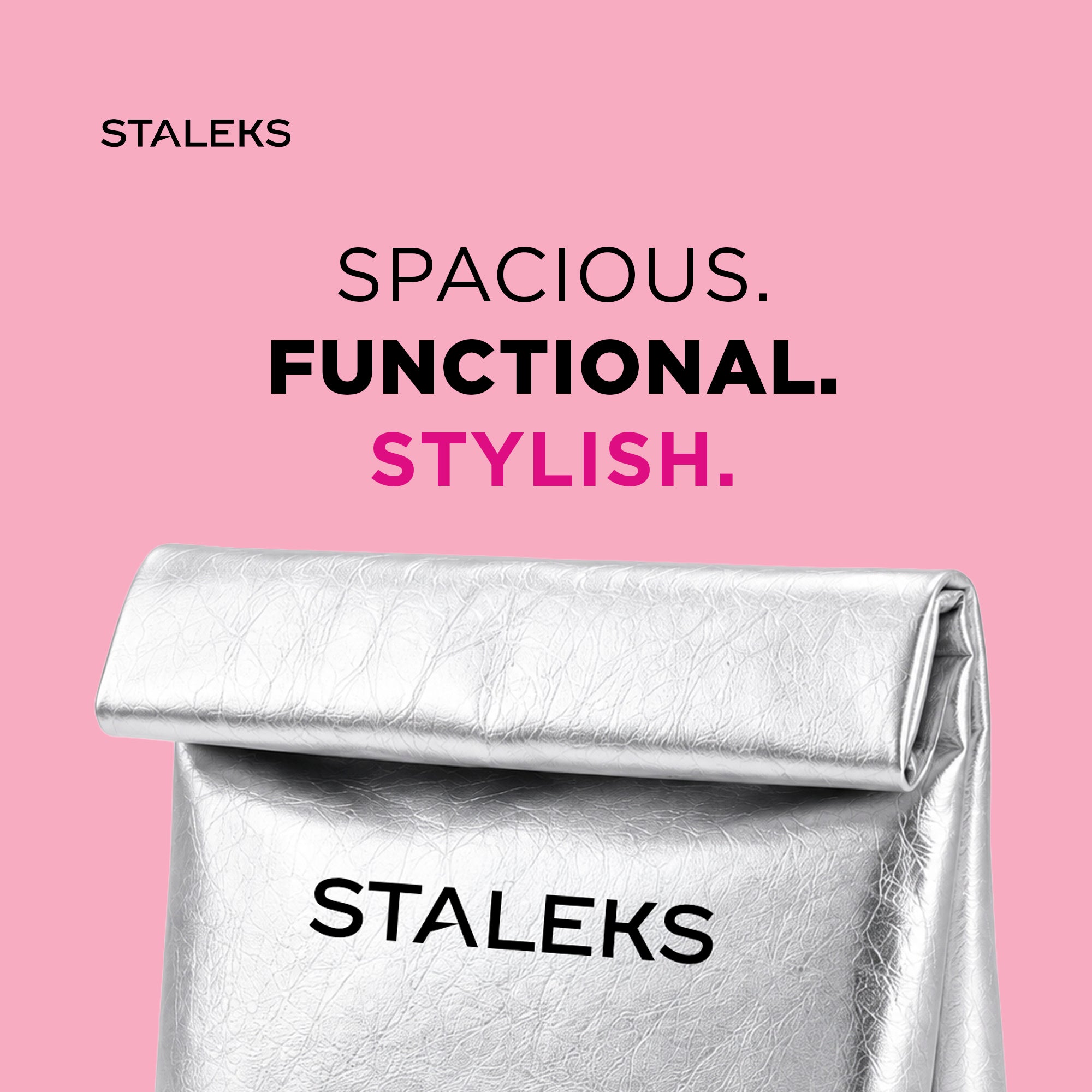 STALEKS Cosmetic bag silver eco-leather, size L