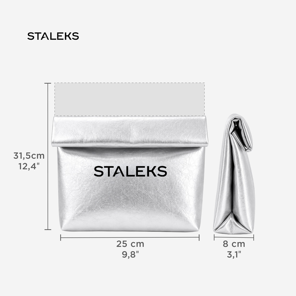 STALEKS Cosmetic bag silver eco-leather, size L