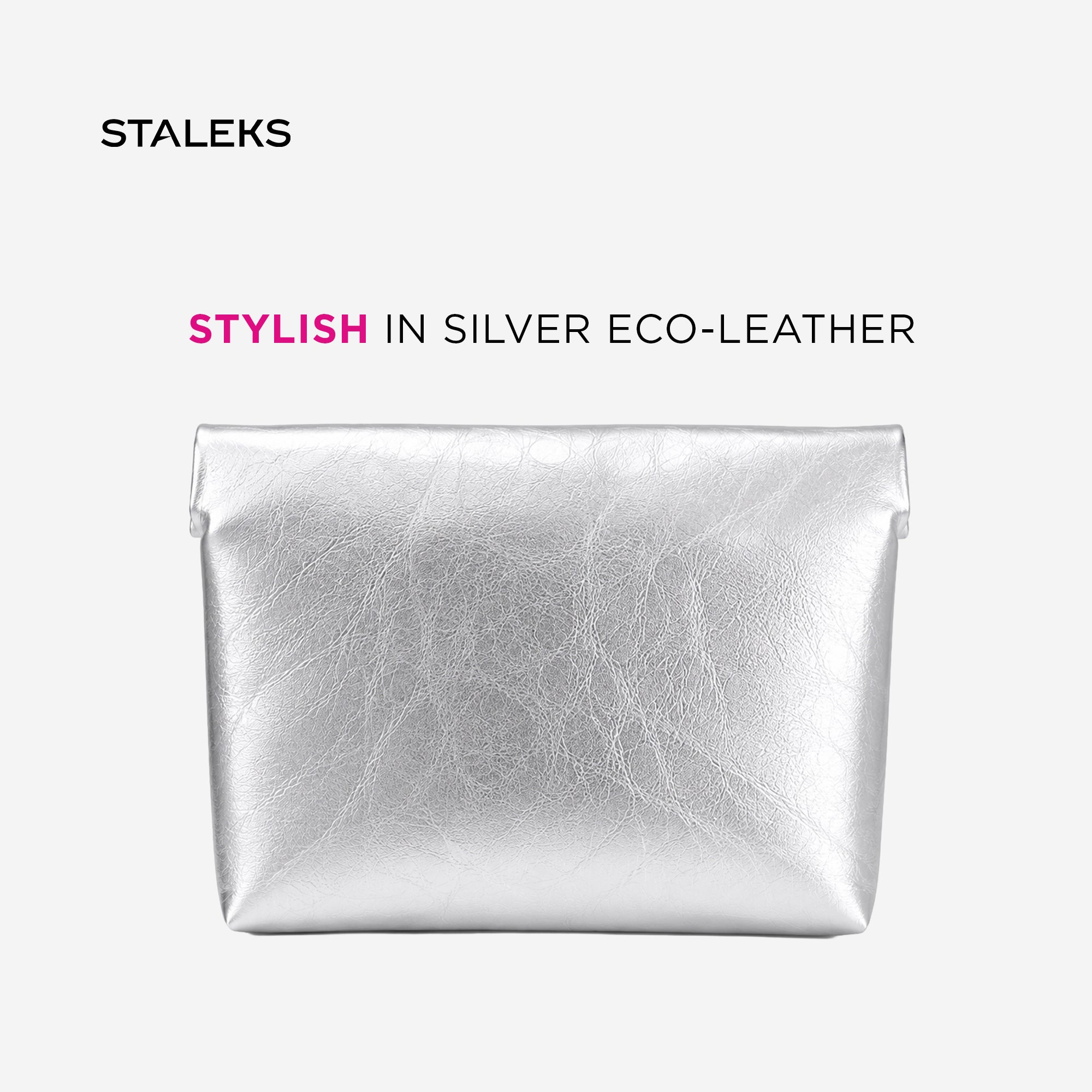 STALEKS Cosmetic bag silver eco-leather, size L
