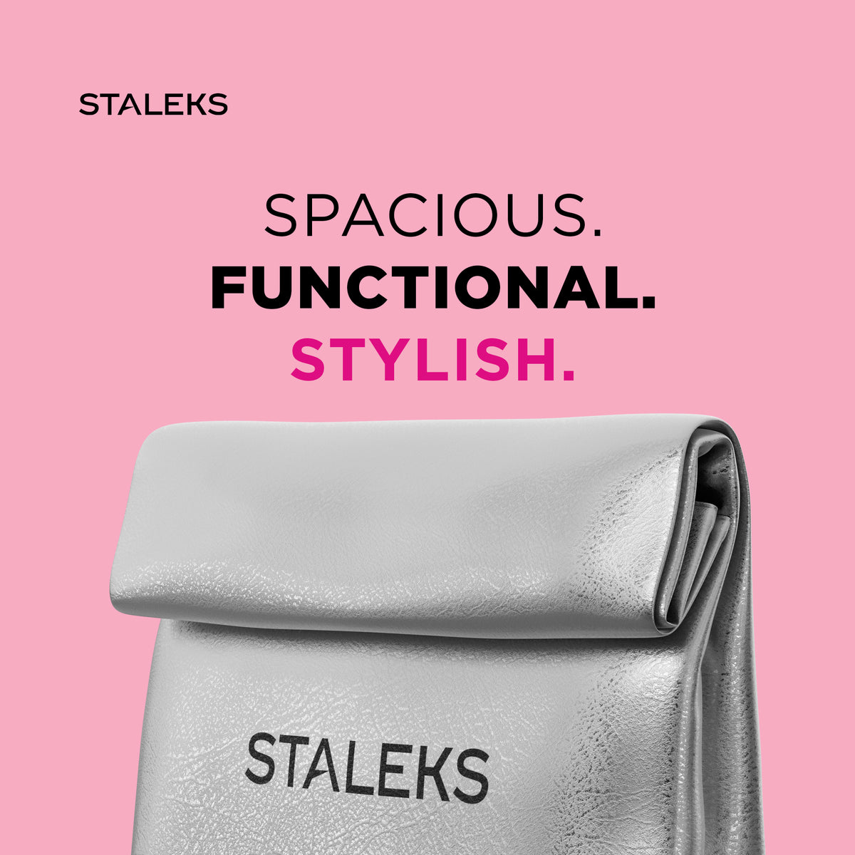 STALEKS Cosmetic bag silver eco-leather, size L
