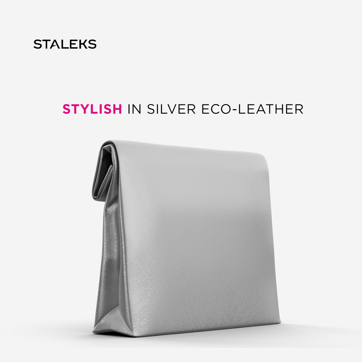STALEKS Cosmetic bag silver eco-leather, size L