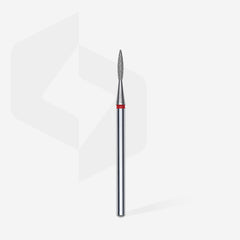 Diamond nail drill bit, pointed "flame", red, head diameter 1.6 mm, working part 8 mm
