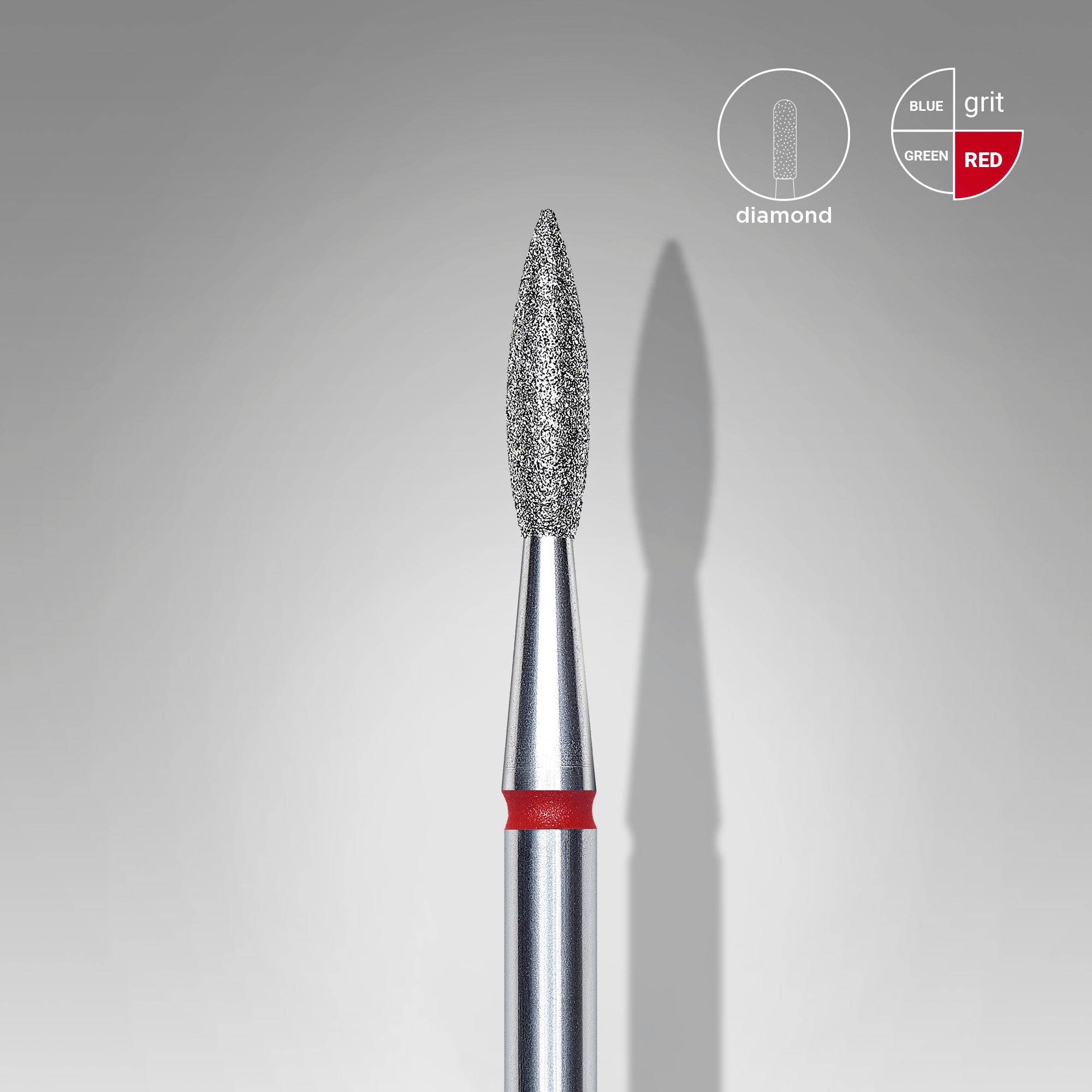 STALEKS EXPERT Diamond nail drill bit pointed flame red, head diameter 2,1 mm, working part 8 mm