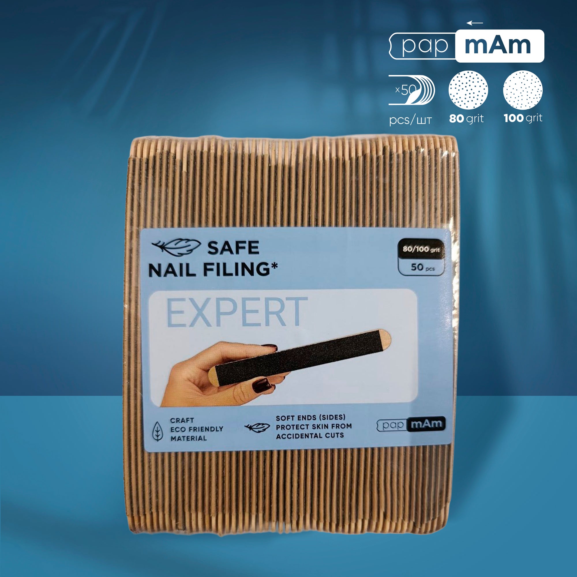 Limes jetables papmAm double face sur base en bois EXPERT 22, grain 80/100 (50 pcs)