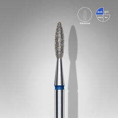 Diamantová fréza na nehty, "flame", modrý, průměr hlavy 2,1 mm, pracovní část 8 mm