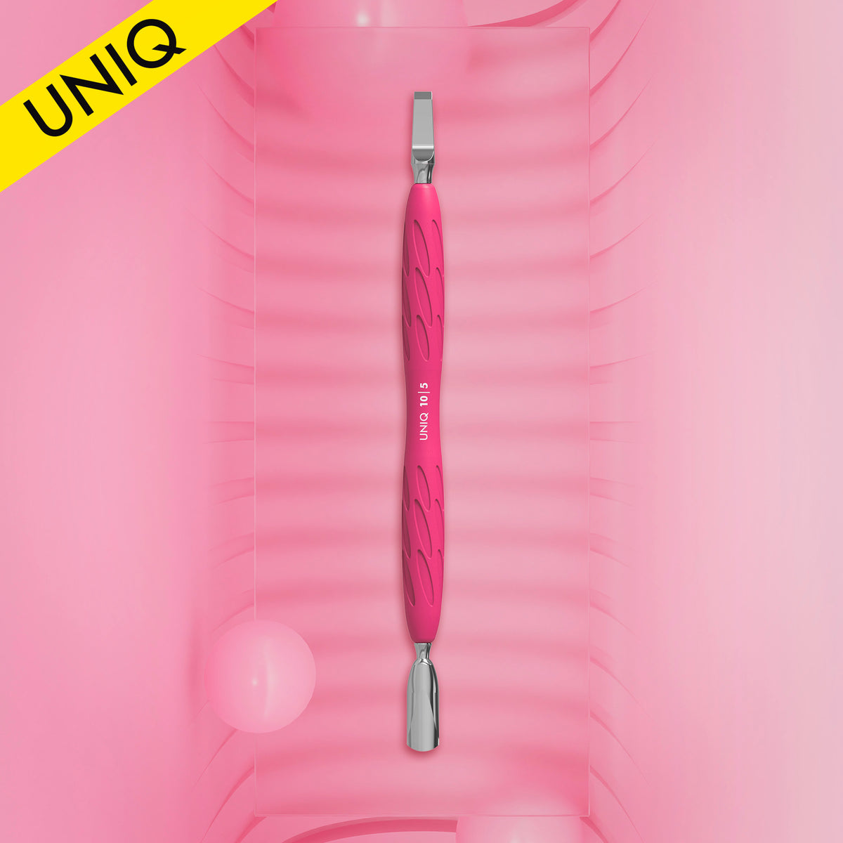 Manicure pusher with silicone handle "Gummy" UNIQ 10 TYPE 5 (narrow rounded pusher + wide blade)