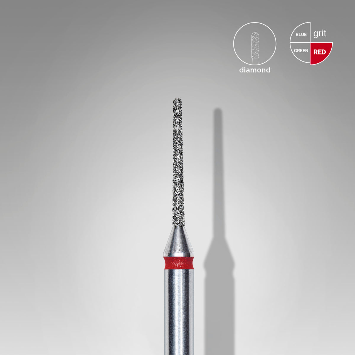 Diamond nail drill bit, "needle", red, head diameter 1 mm, working part 10 mm