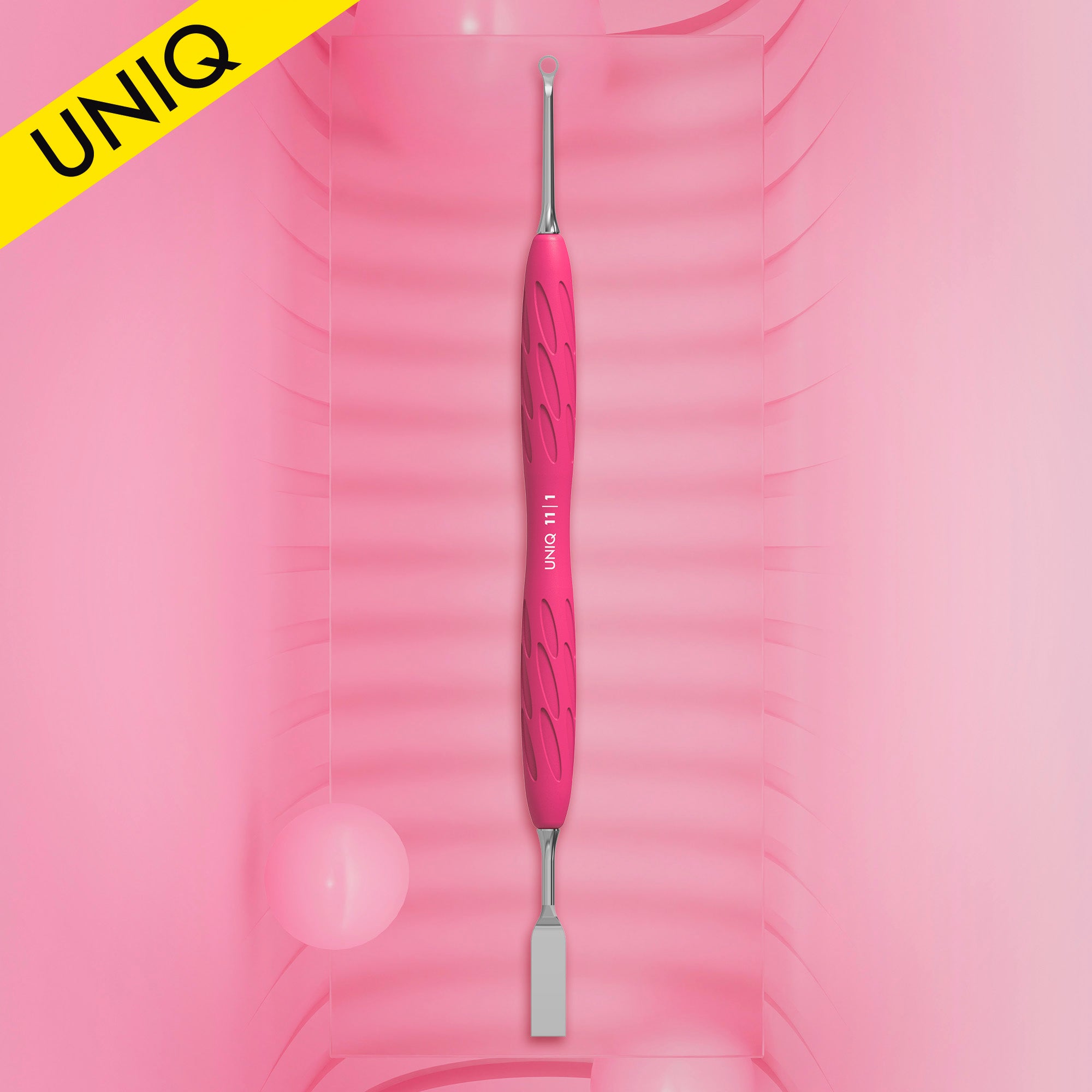 Manicure pusher with silicone handle "Gummy" UNIQ 11 TYPE 1 (flat straight pusher + ring)