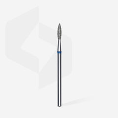 Diamond nail drill bit, pointed "flame", blue, head diameter 2.1 mm, working part 8 mm