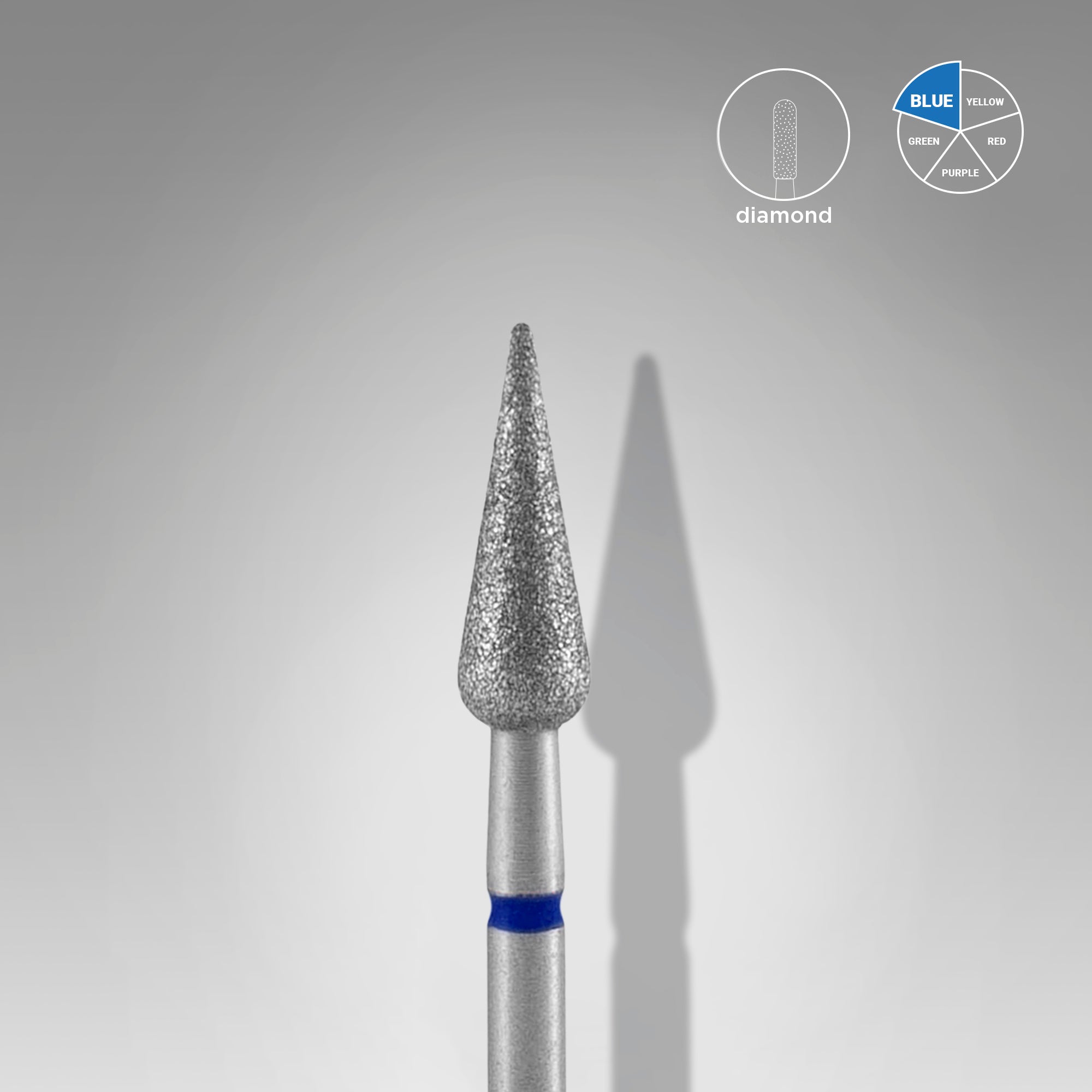 STALEKS EXPERT Diamond nail drill bit pointed pear blue, head diameter 4 mm, working part 12 mm