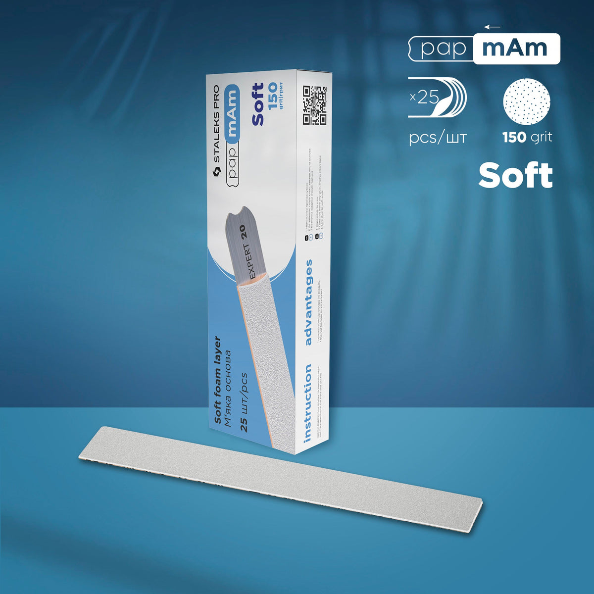 STALEKS EXPERT 20 papmAm Nail files for straight base on soft foam layer, 150 grit (25 pcs)