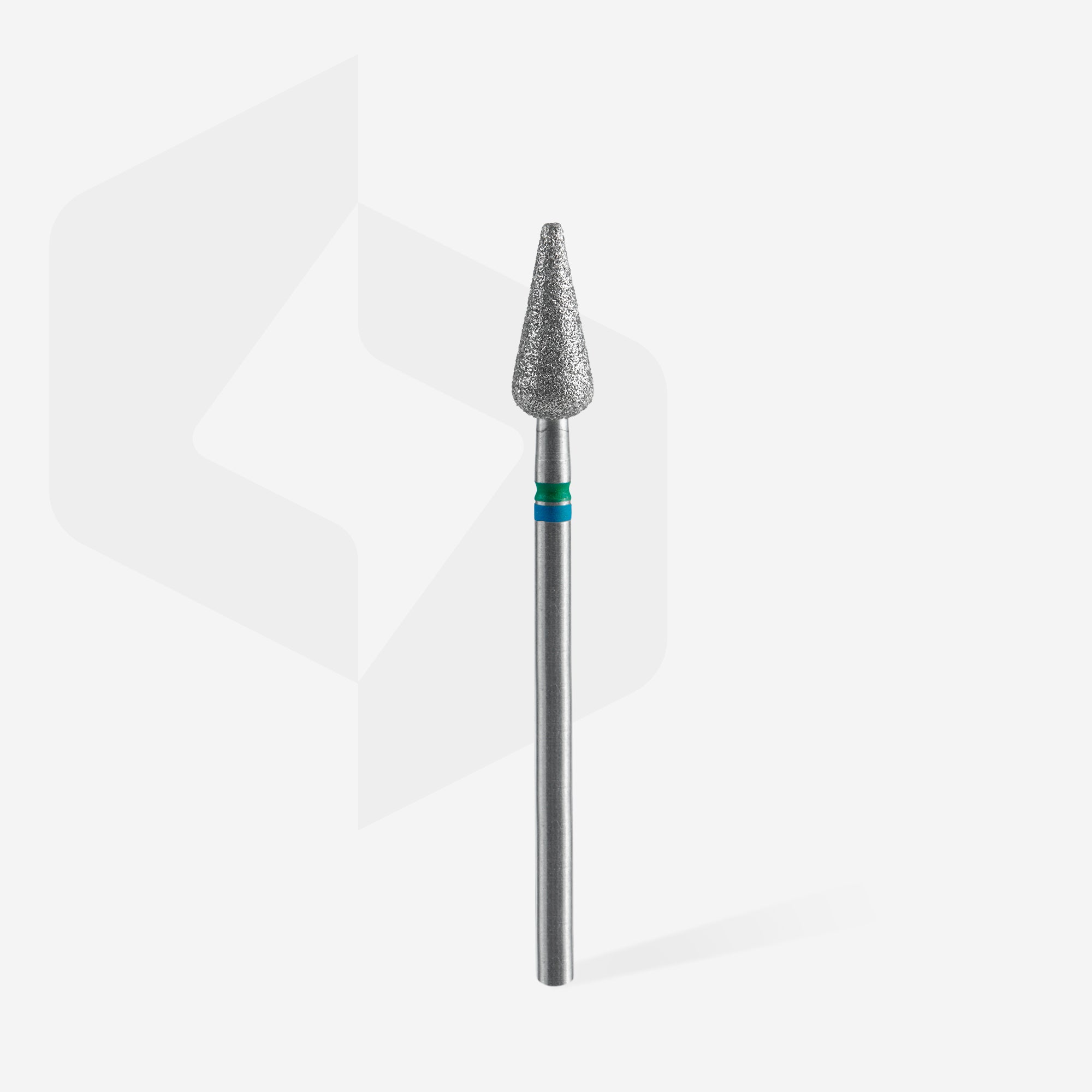 Diamond nail drill bit DUO pointed pear blue-green EXPERT head diameter 5 mm / working part 12 mm