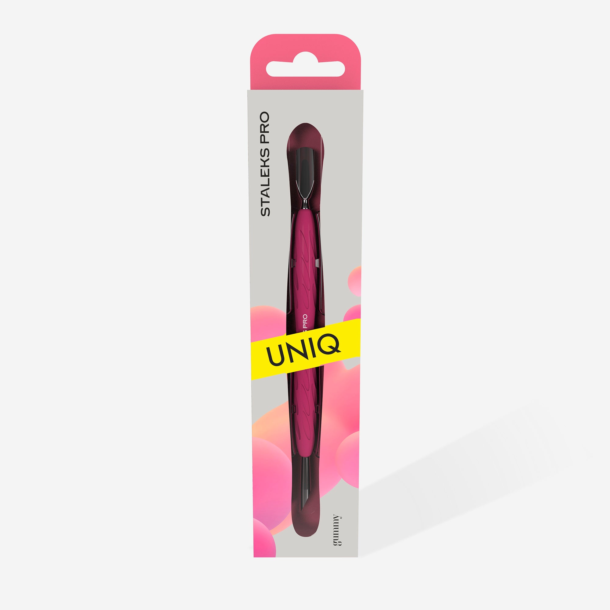 Manicure pusher Gummy with silicone handle UNIQ 10 TYPE 2 (rounded narrow and beveled pusher)