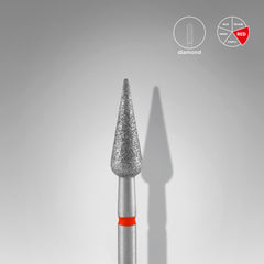 Broca de diamante para unhas, "pera pontiaguda", vermelha, diâmetro 4 mm, parte ativa 12 mm