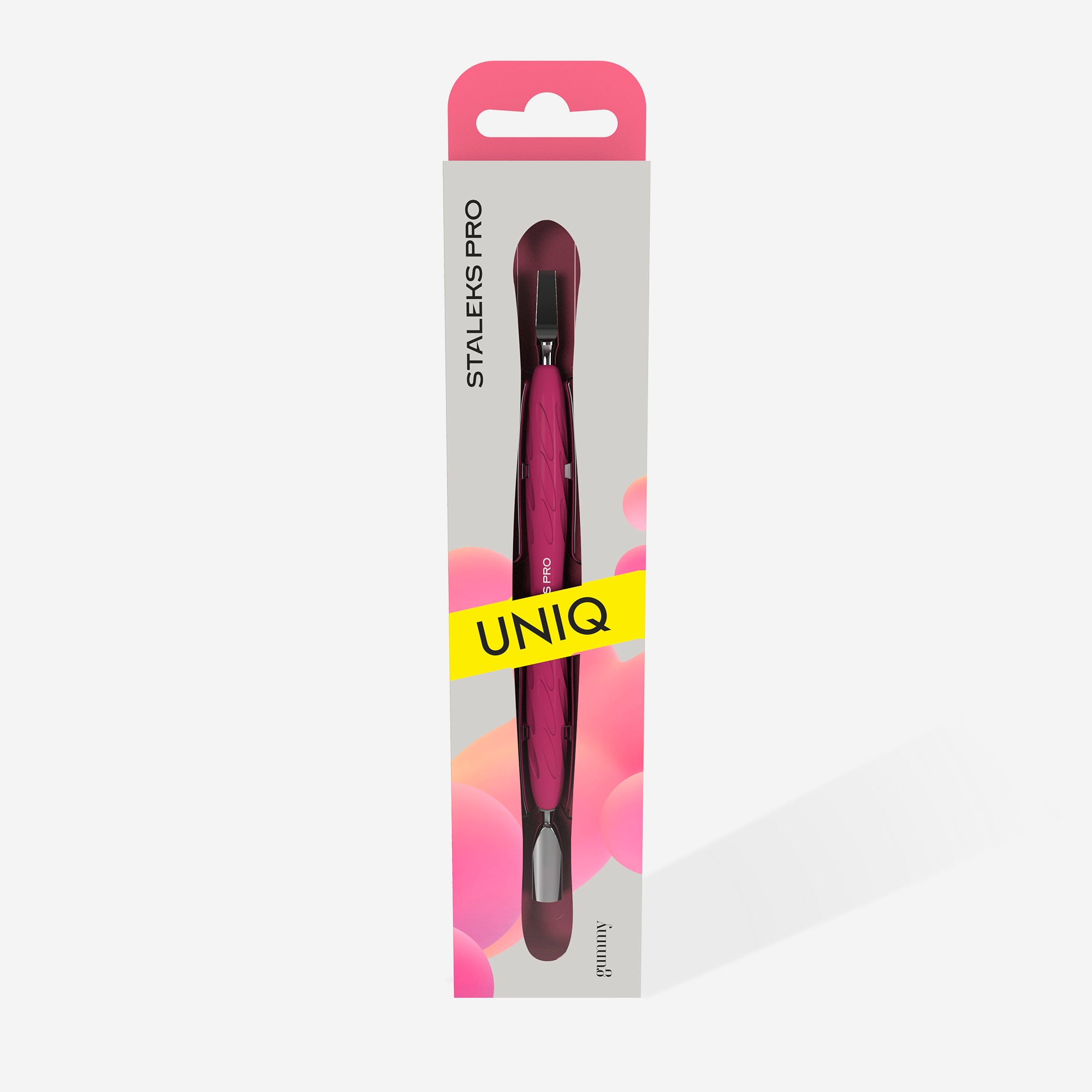 Manicure pusher Gummy with silicone handle UNIQ 10 TYPE 5 (rounded narrow pusher and straight blade)