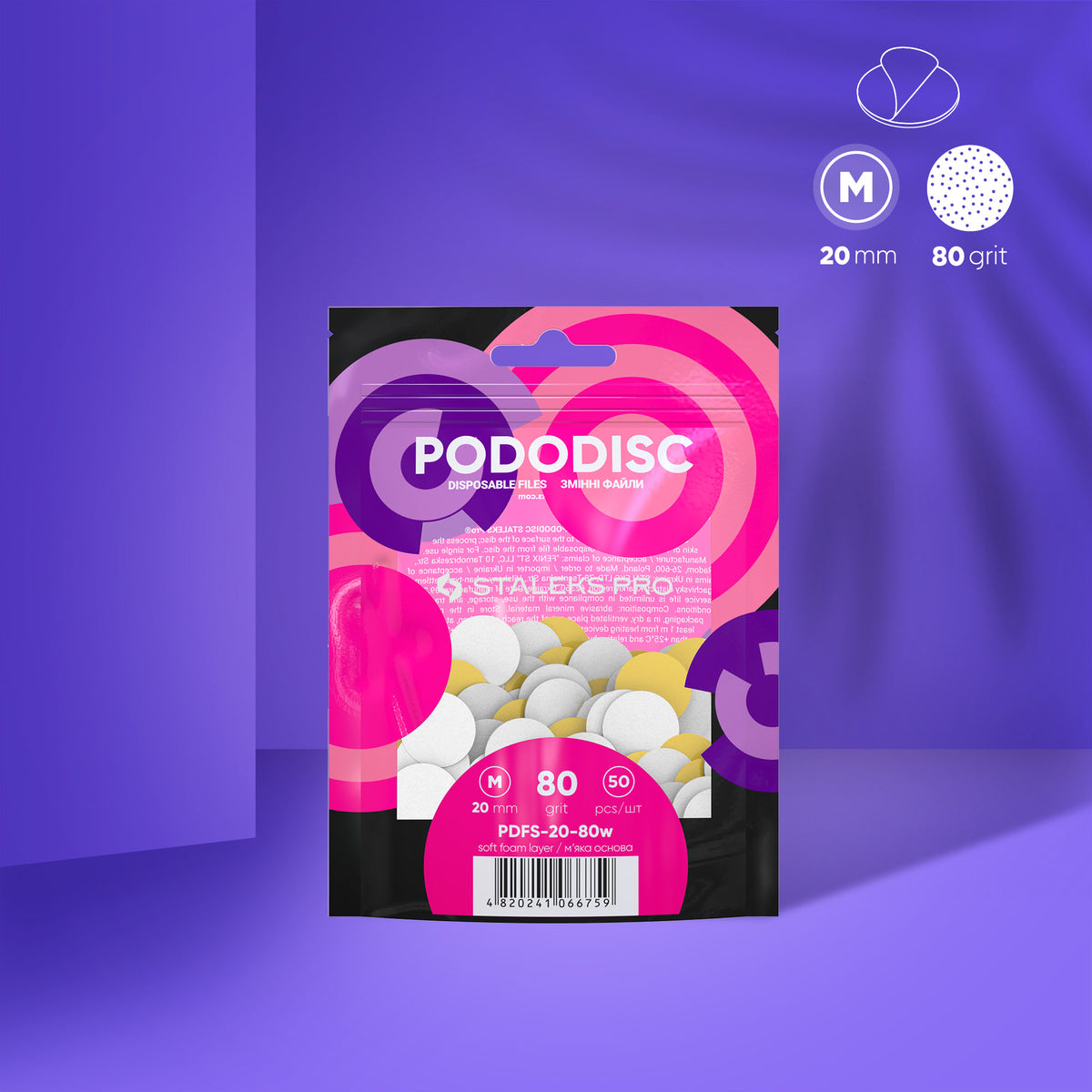 Archivos desechables blancos con una capa de espuma suave para el disco de pedicura PODODISC STALEKS PRO M (50 unidades)