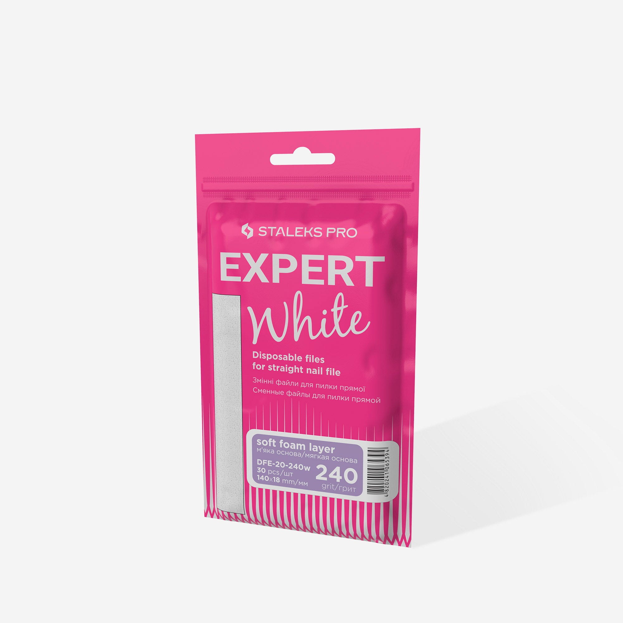 Bílé jednorázové pilníky na rovné nehty (soft base) EXPERT 20 (30 ks)