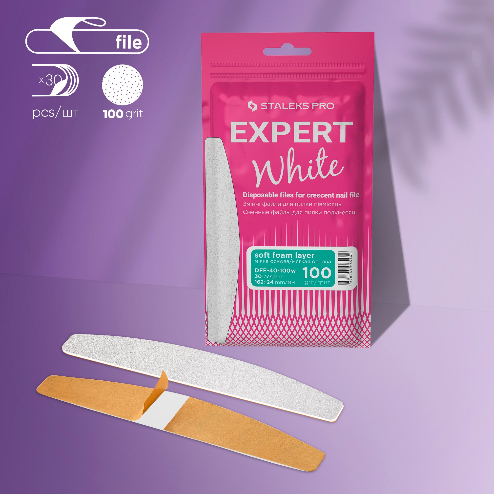 White disposable files for crescent nail file (soft base) EXPERT 40 (30 pcs)